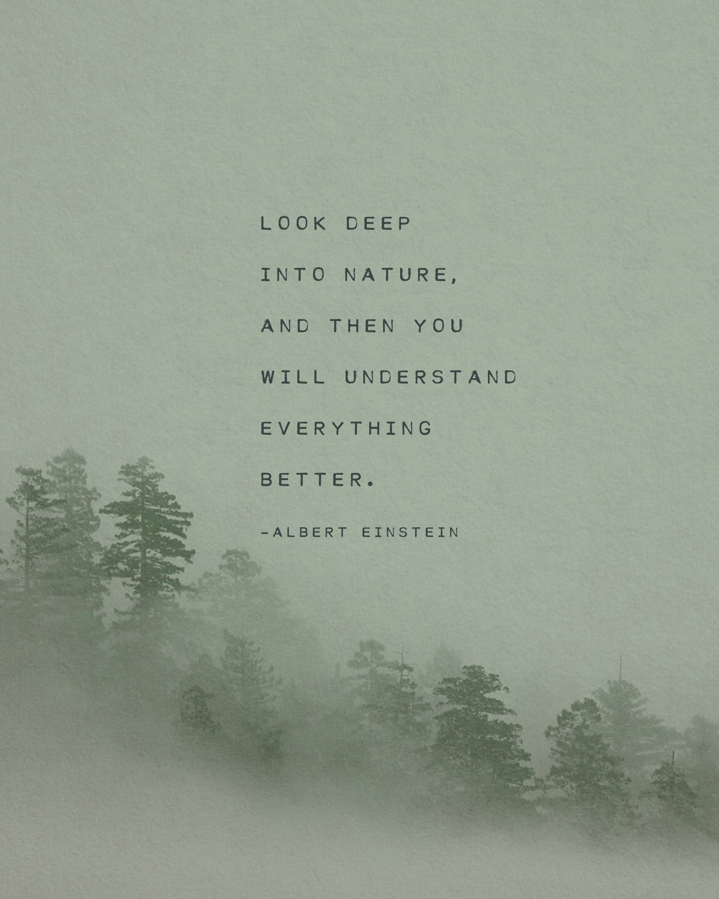 Albert Einstein nature quote print "Look deep into nature, and then you will understand everything better". Art for men.