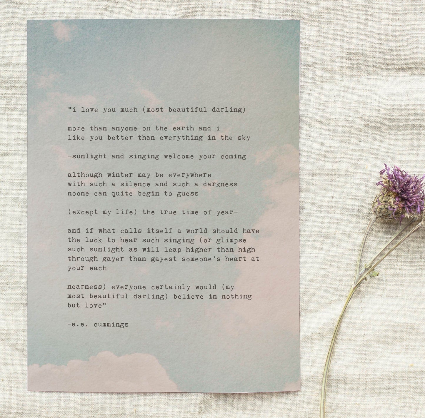 e.e. cummings poem "I love you much, most beautiful darling"