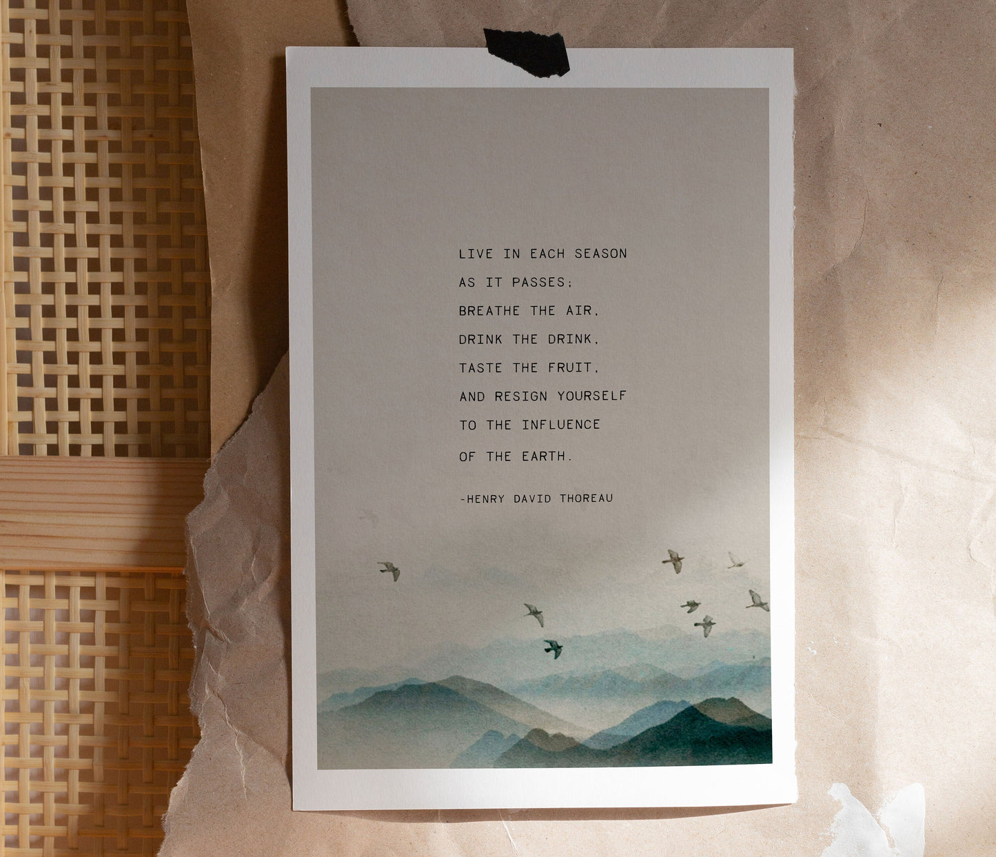 Henry David Thoreau quote from Walden "Live in each season as it passes..." nature wall decor