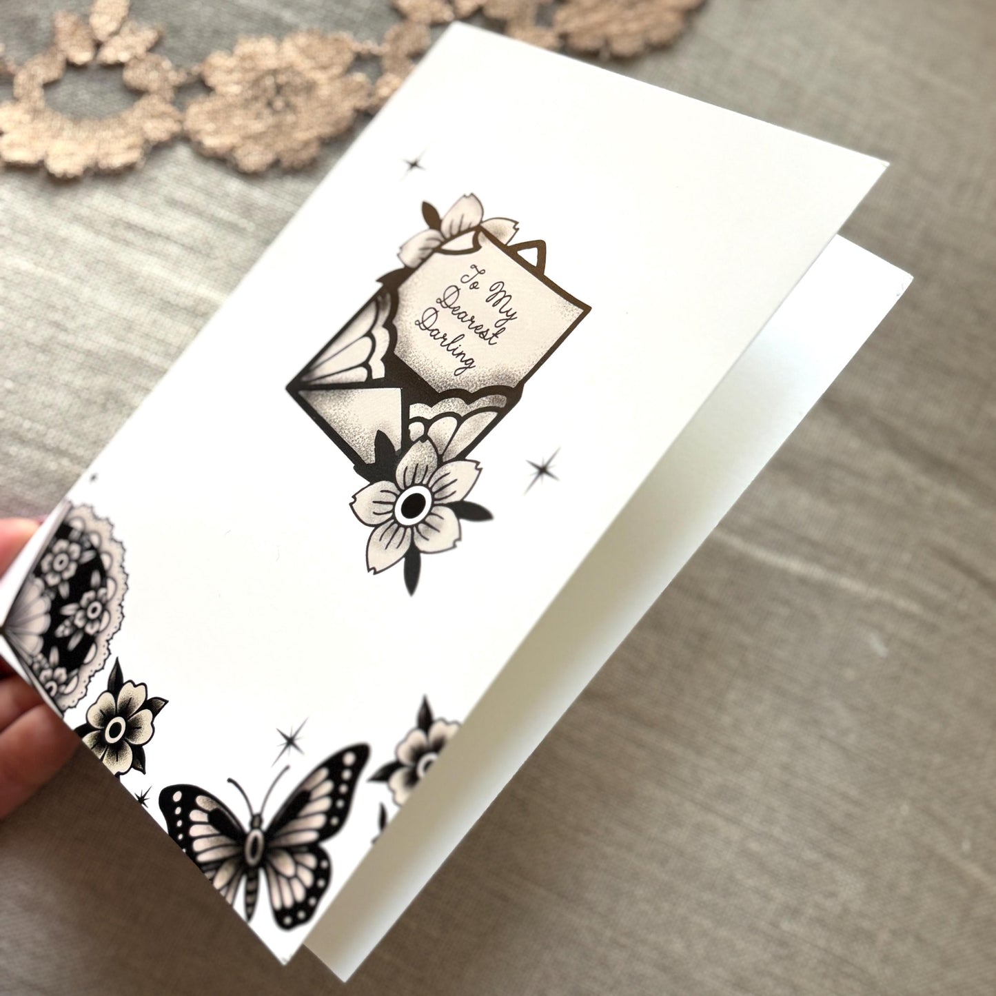 Traditional Tattoo Anniversary or Love Card. Goth love note