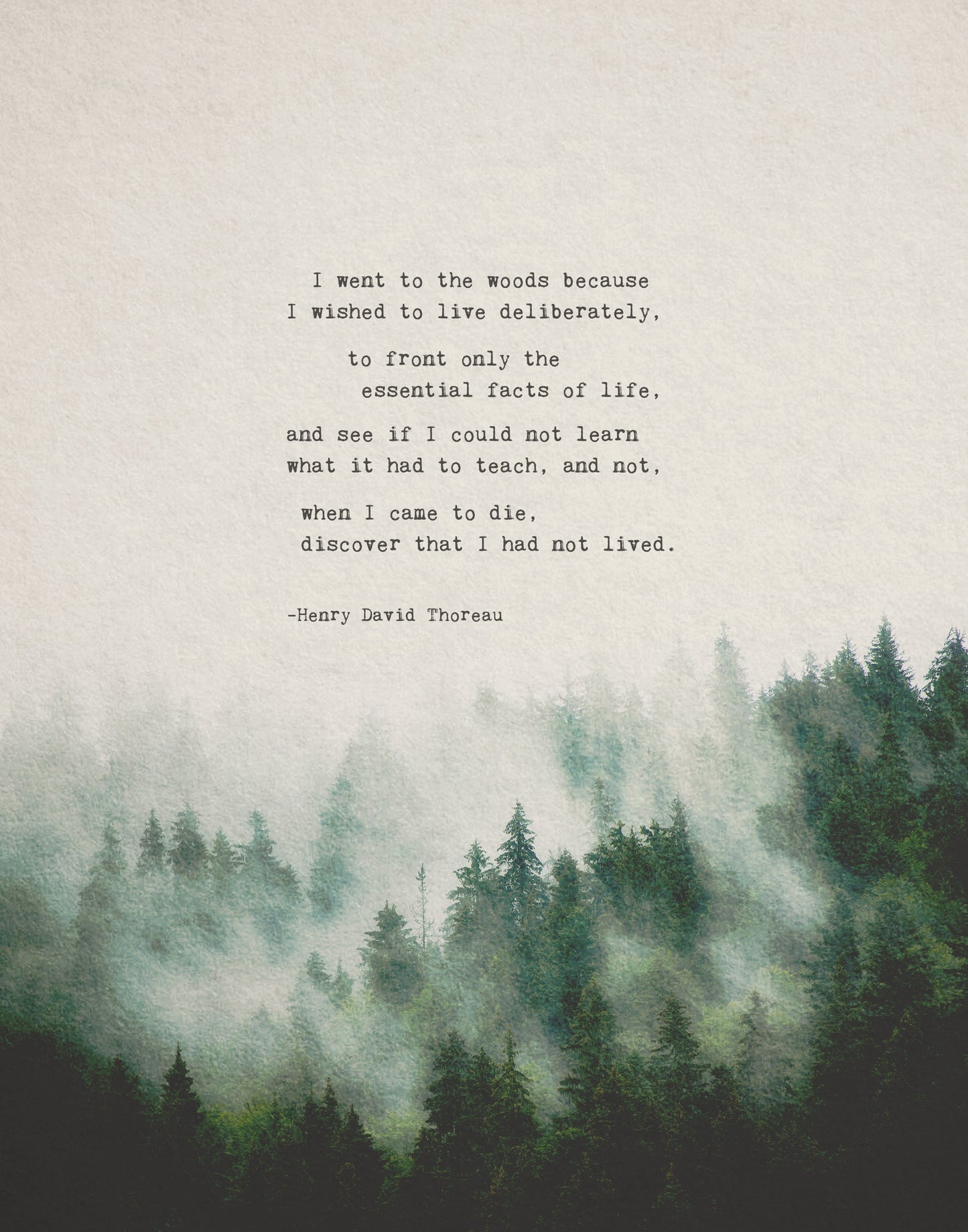 Henry David Thoreau quote print from Walden “I went to the woods because I wished to live deliberately..."