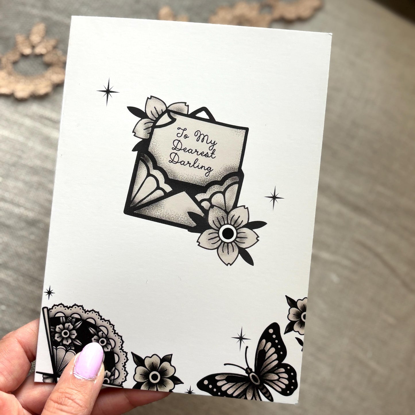 Traditional Tattoo Anniversary or Love Card. Goth love note