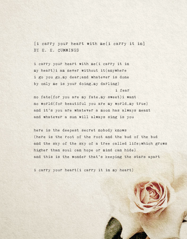 e.e. cummings I carry your heart poetry art