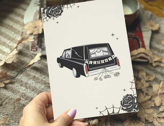 Goth Wedding or Anniversary Card 'Til Death Do Us Part' Hearse