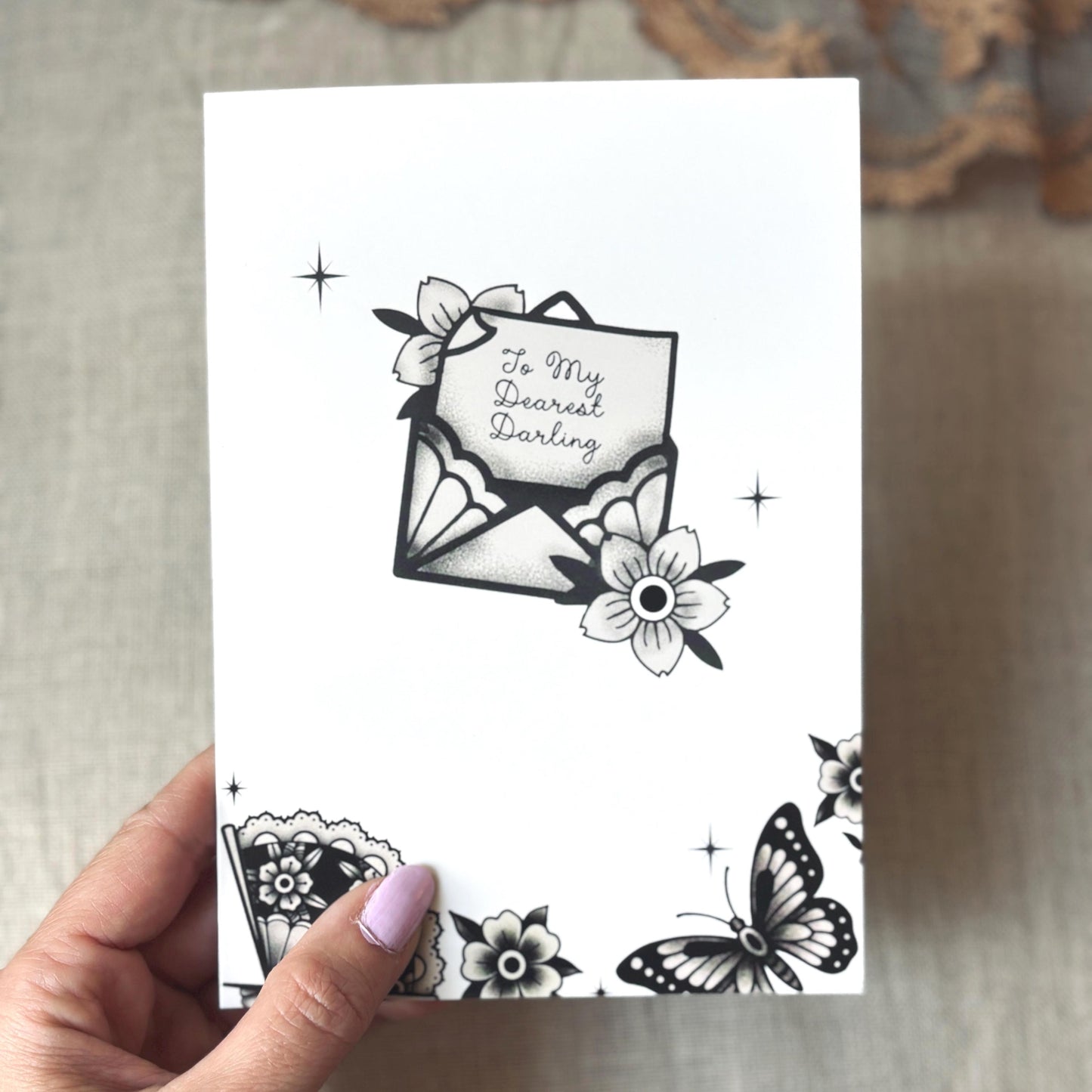 Traditional Tattoo Anniversary or Love Card. Goth love note