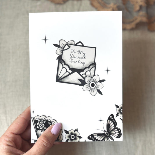 Traditional Tattoo Anniversary or Love Card. Goth love note