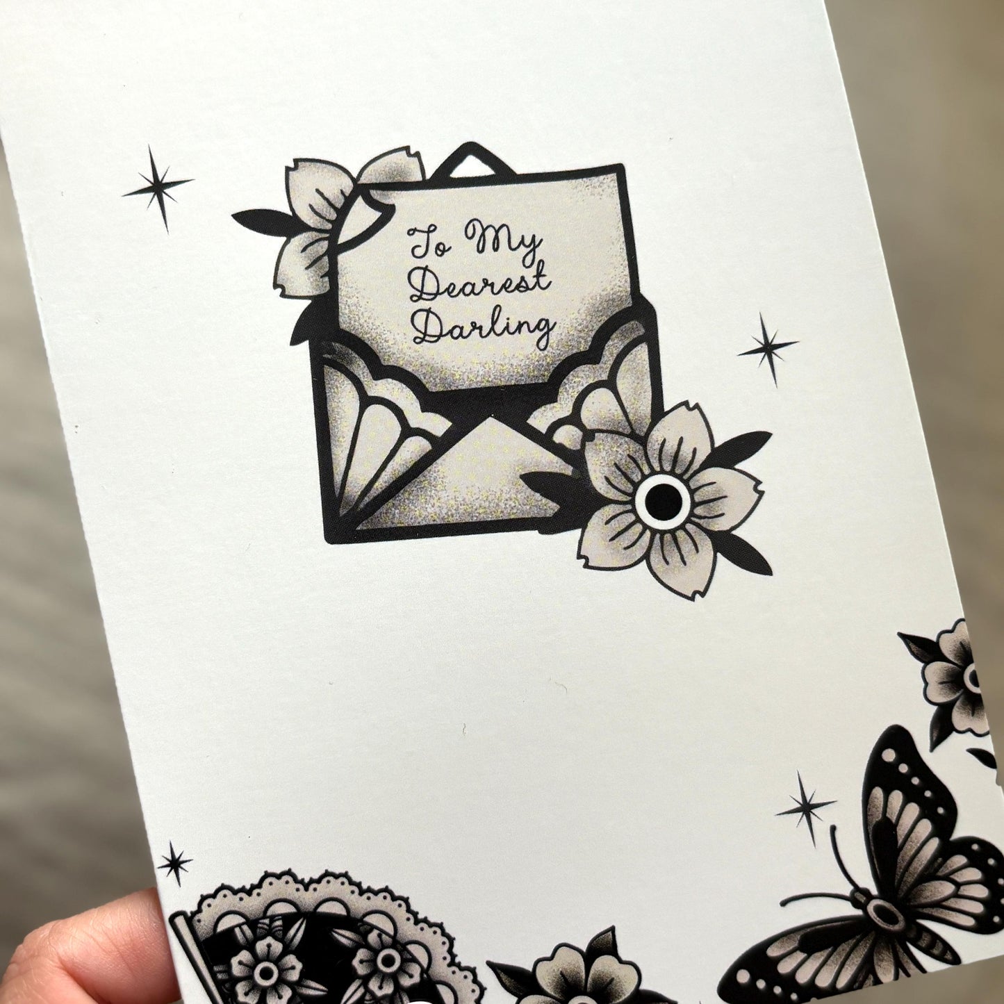 Traditional Tattoo Anniversary or Love Card. Goth love note