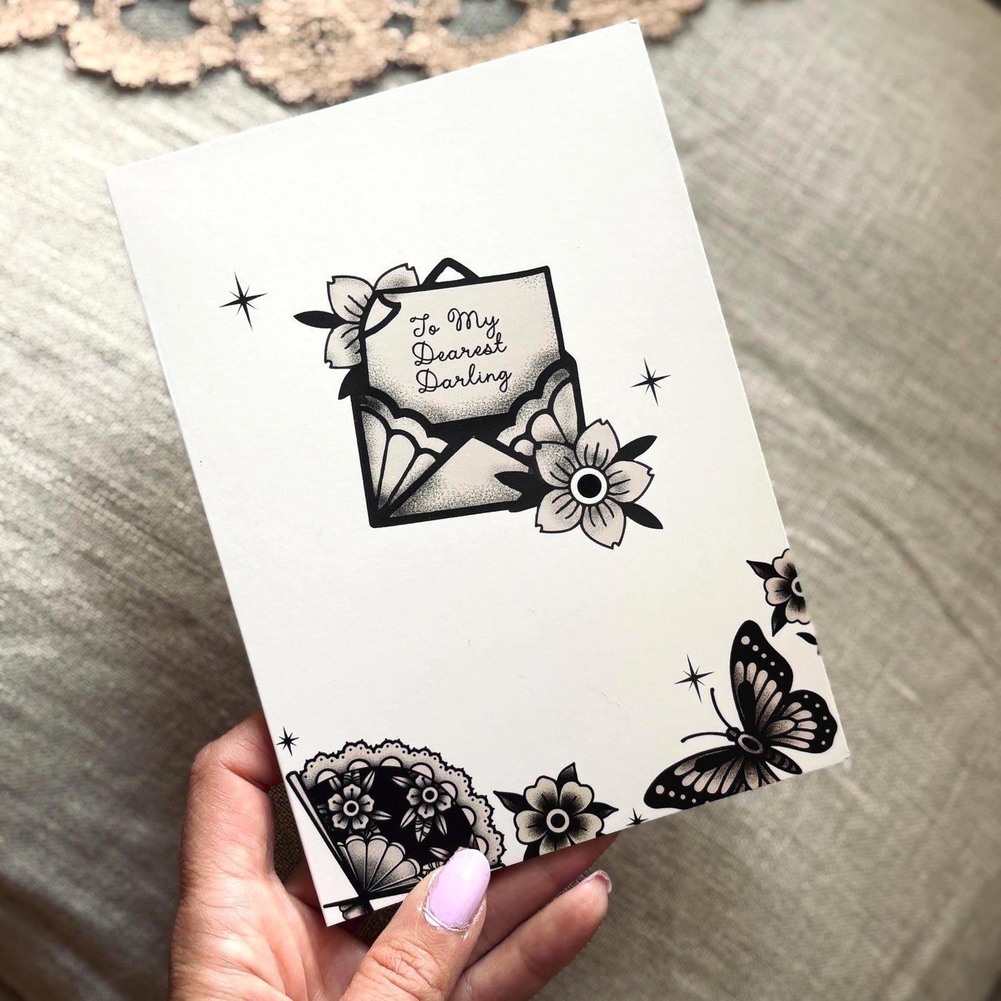 Traditional Tattoo Anniversary or Love Card. Goth love note