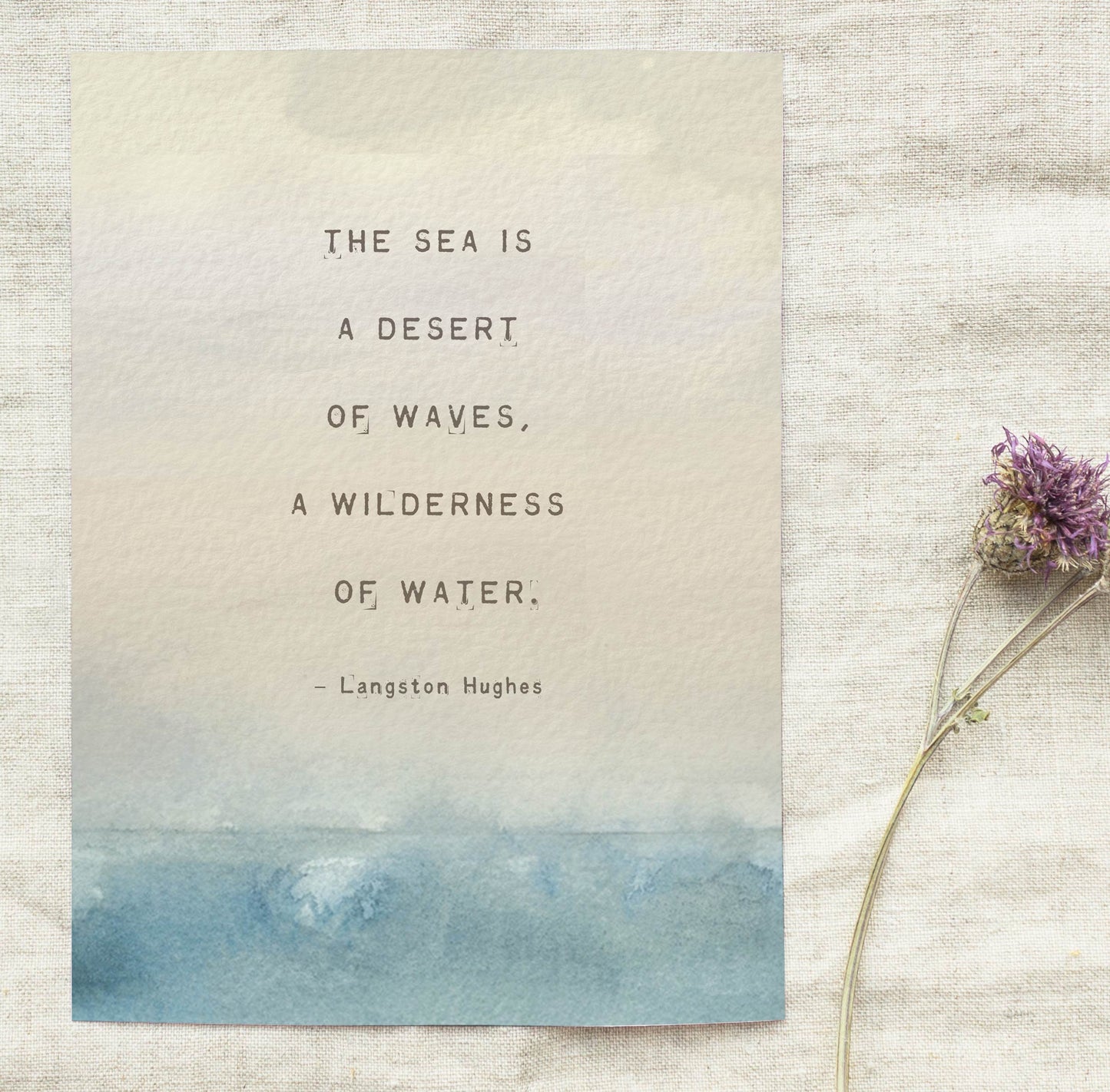 Langston Hughes poetry art "The Sea is a Desert of Waves..." nature wall art