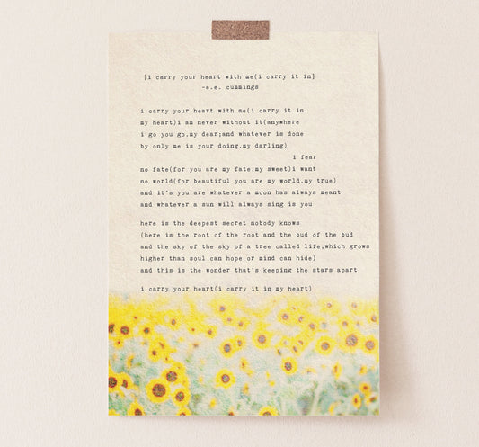 I carry your heart by e.e. cummings poetry print art