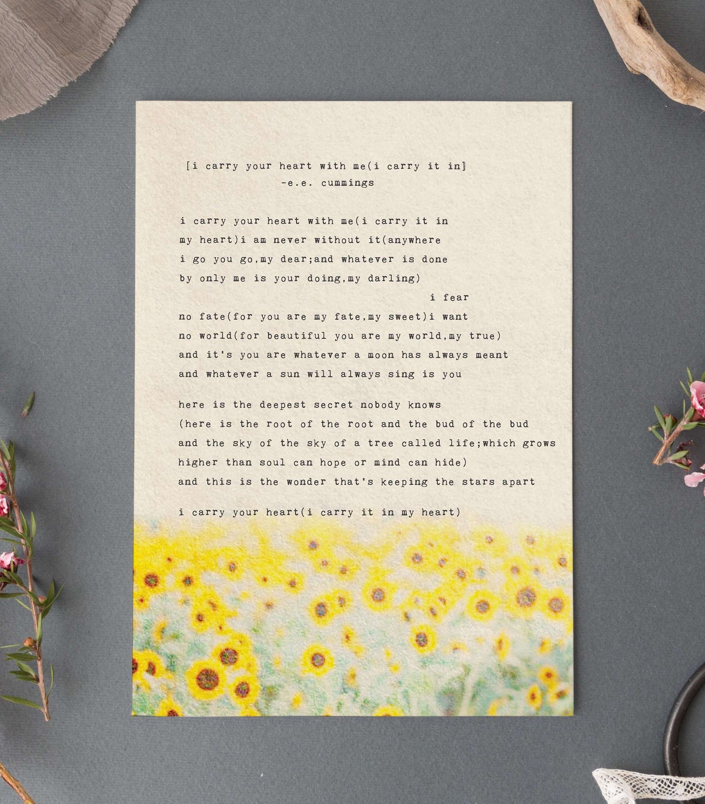 I carry your heart by e.e. cummings poetry print art