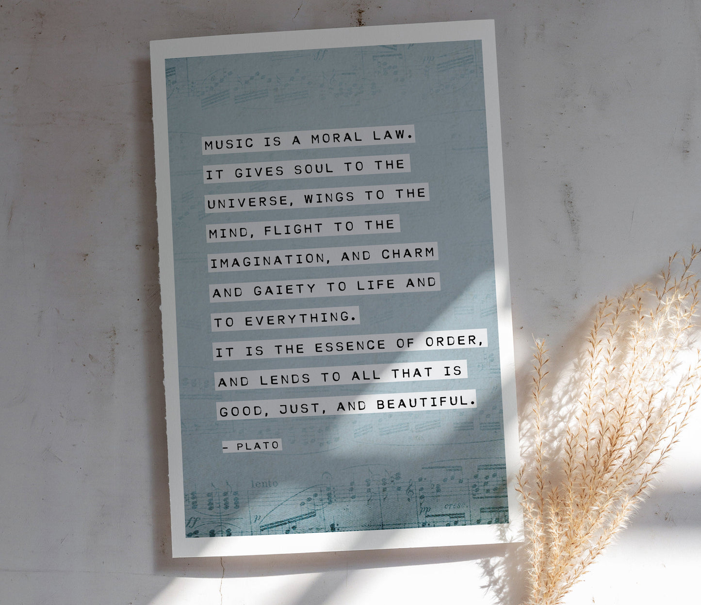 Plato quote "music is a moral law" inspirational quote art