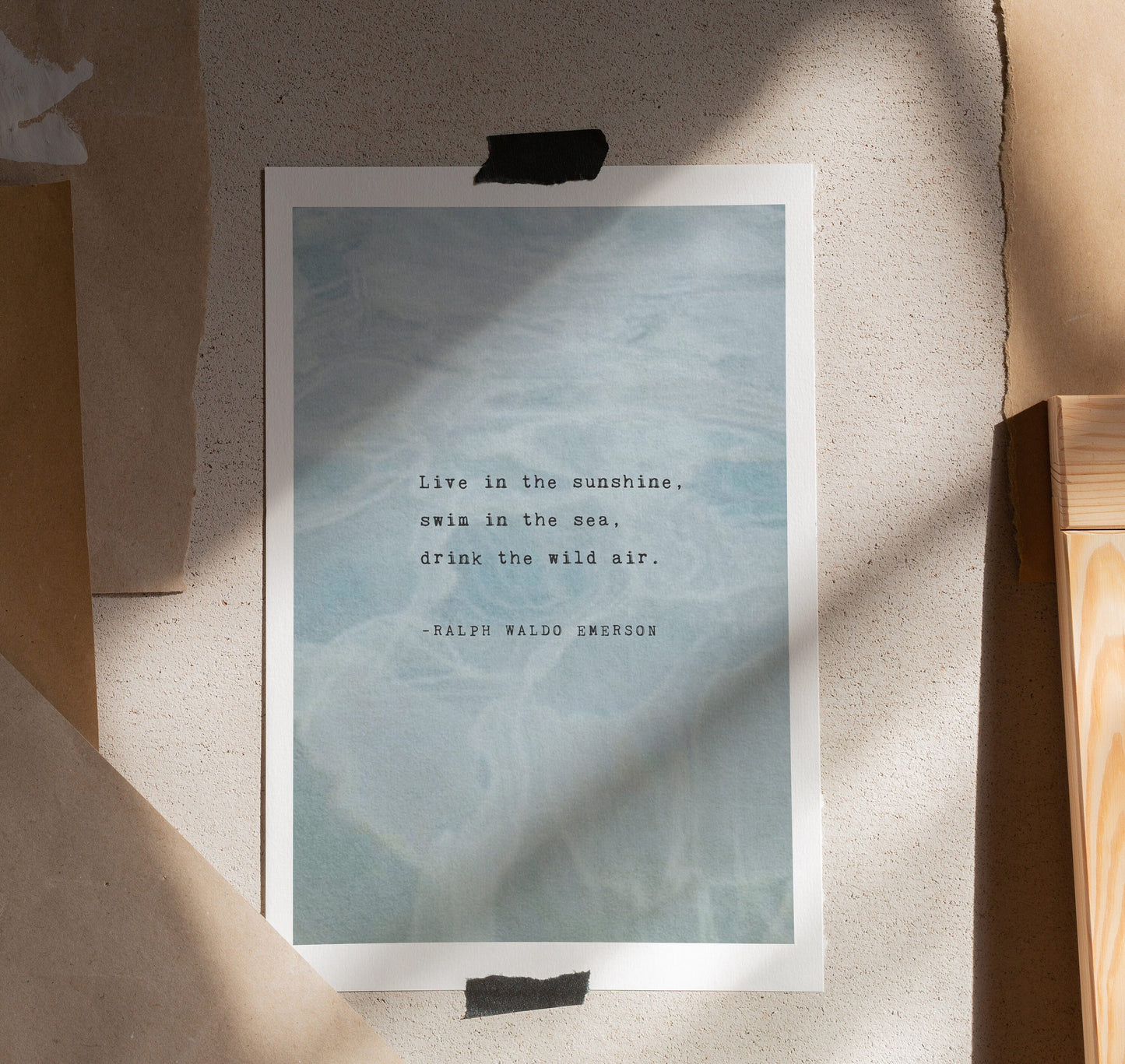 Ralph Waldo Emerson quote Live in the Sunshine, swim in the ocean, drink the wild air, gifts for teens, wall art, quote poster, poetry art