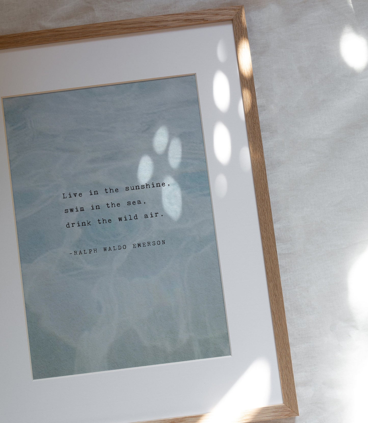 Ralph Waldo Emerson quote Live in the Sunshine, swim in the ocean, drink the wild air, gifts for teens, wall art, quote poster, poetry art