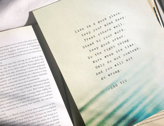Lao Tzu Quote "Live in a good place...do not contend". Tao Te Ching quote artwork.