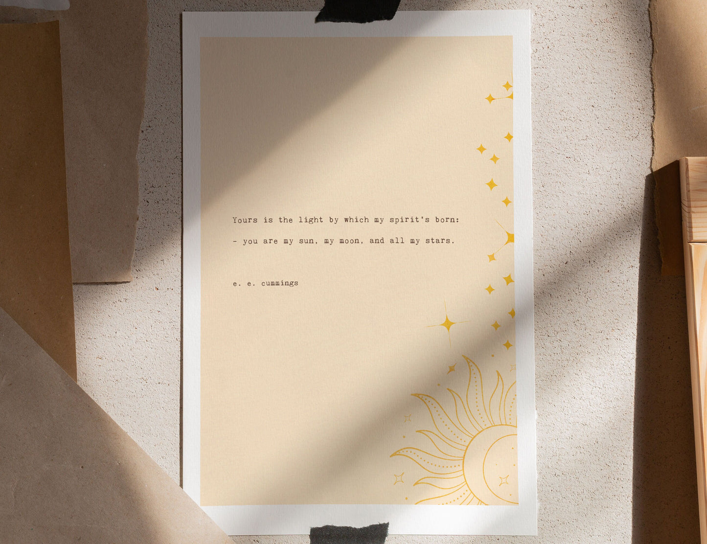 e.e. cummings quote art "your's is the light by which my sprit's born.."