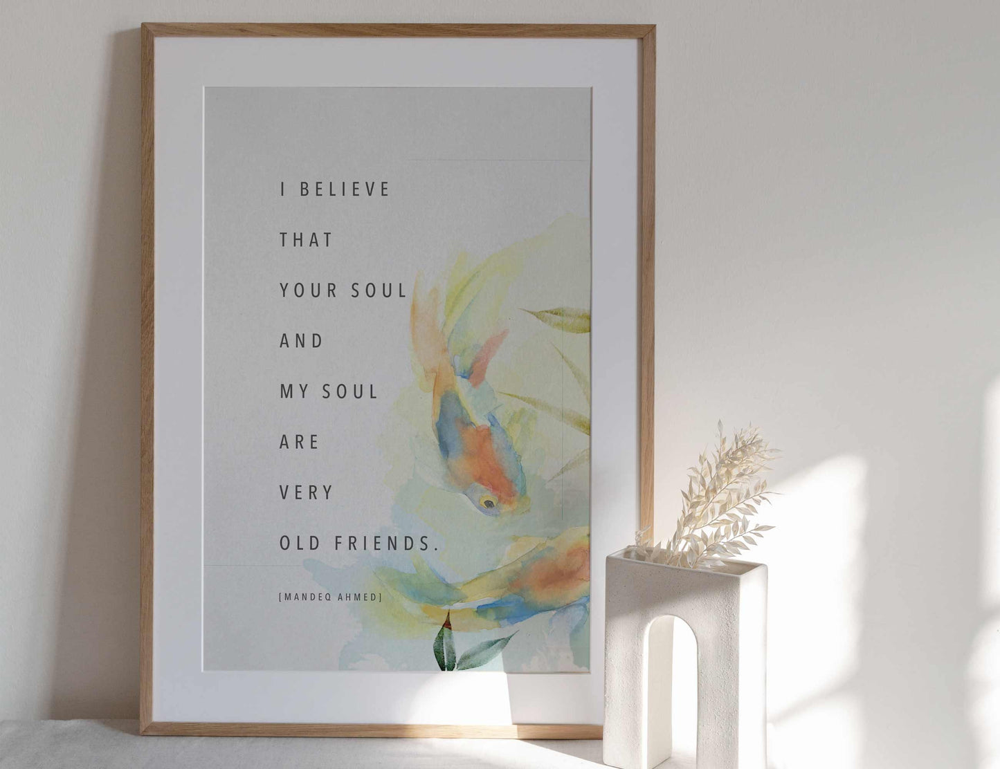 Koi fish print "I believe that your soul and my soul are very old friends".