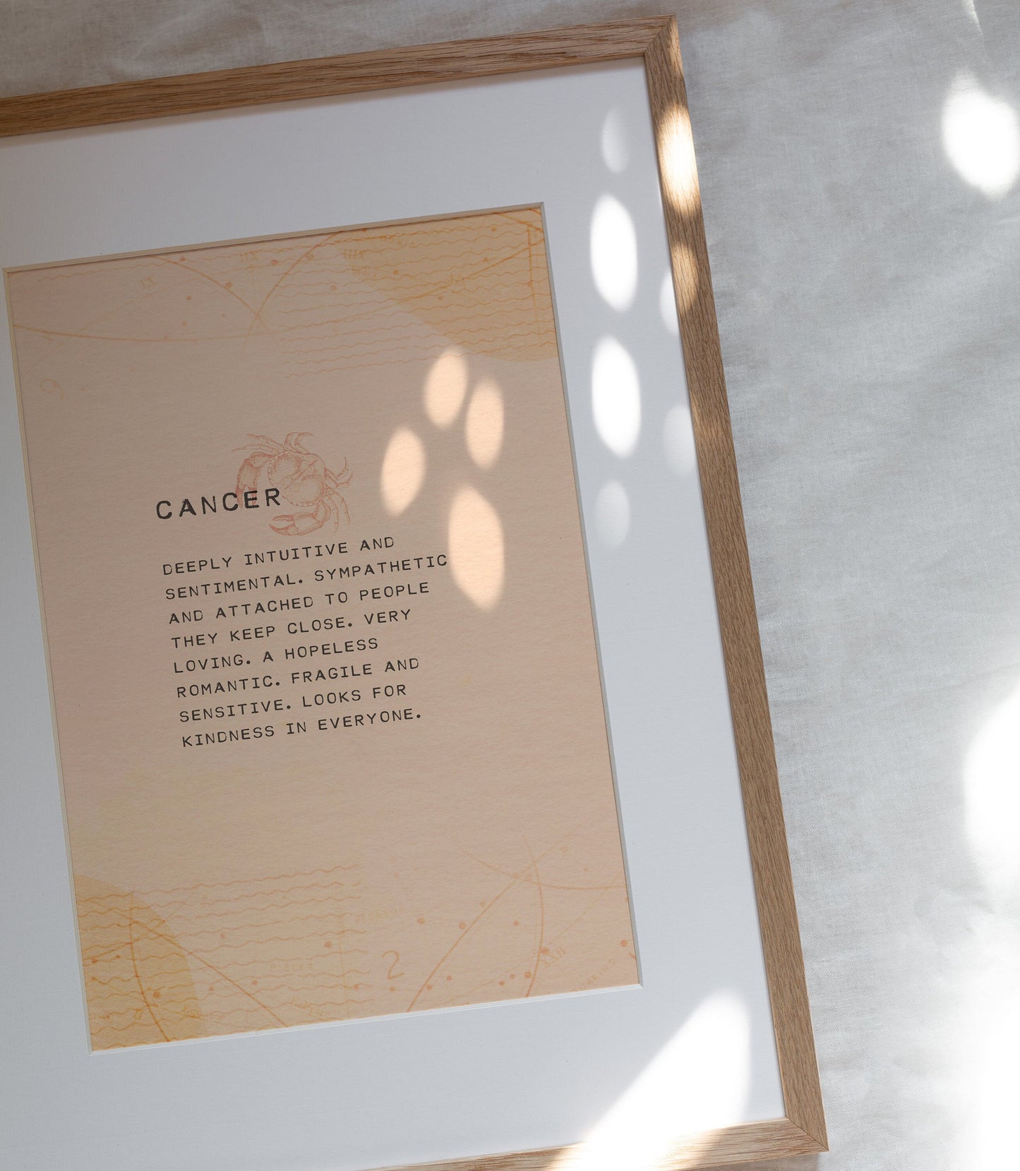 Cancer zodiac art print. Birthday gift idea for the astrology sign