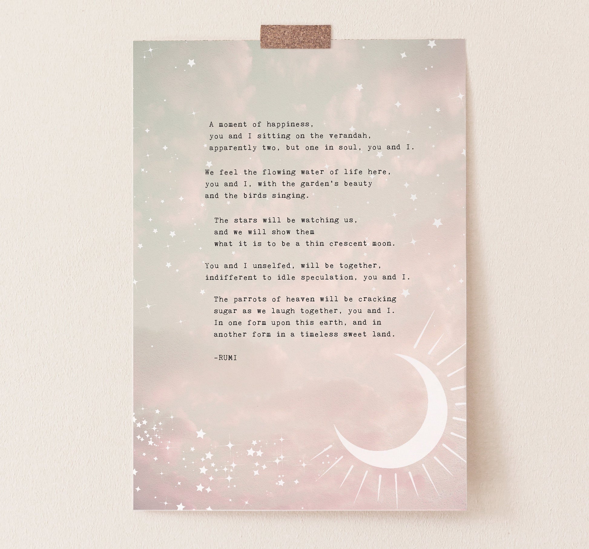 A moment of happiness, you and I sitting on the verandah, apparently two, but one in soul, you and I.