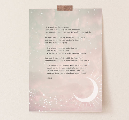 A moment of happiness, you and I sitting on the verandah, apparently two, but one in soul, you and I.