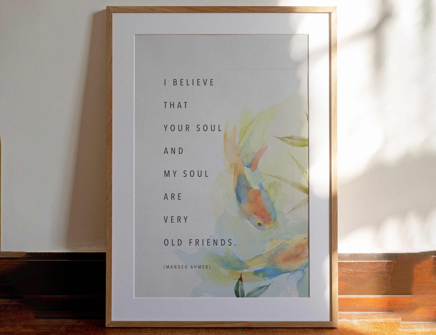 Koi fish print "I believe that your soul and my soul are very old friends".