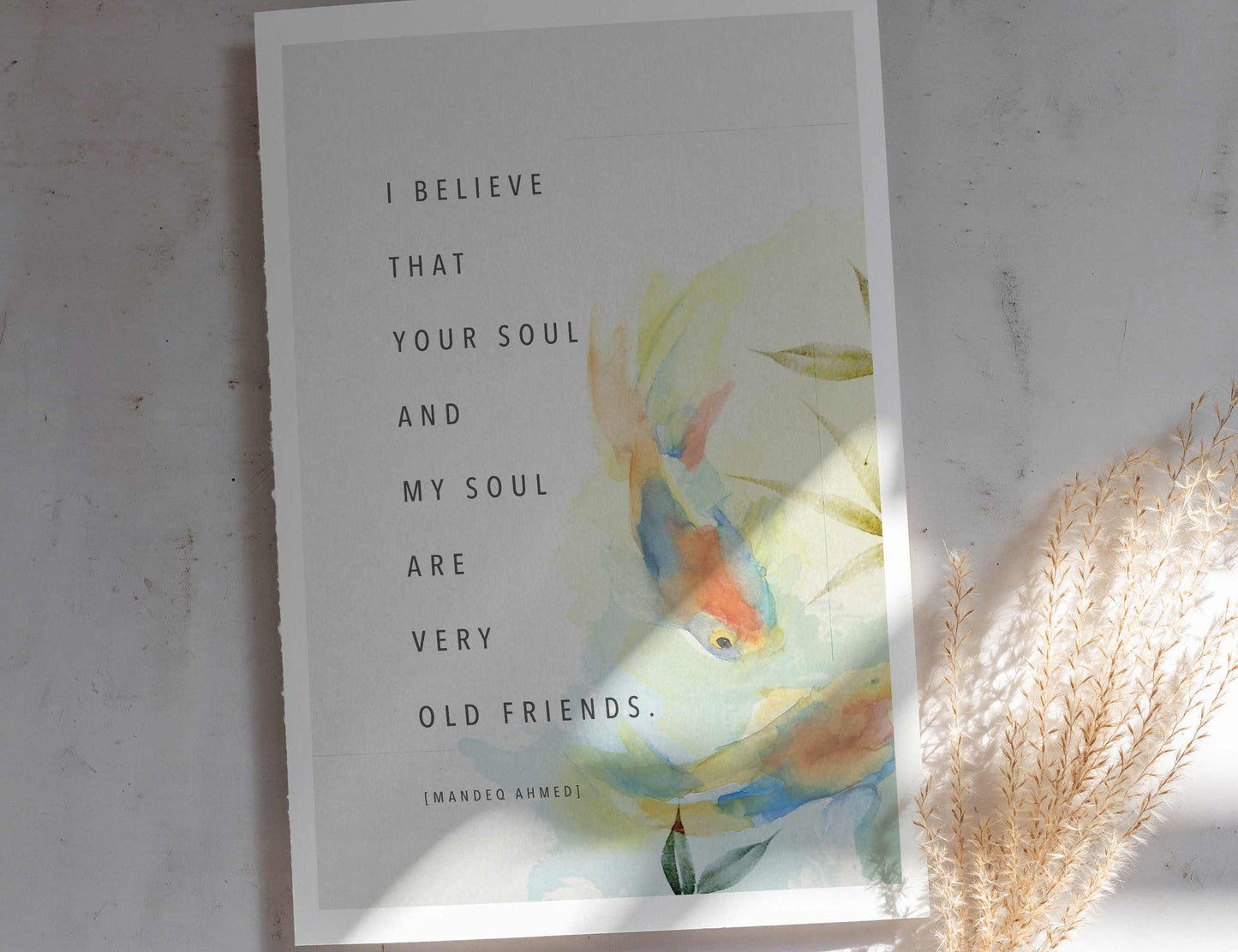 Koi fish print "I believe that your soul and my soul are very old friends".