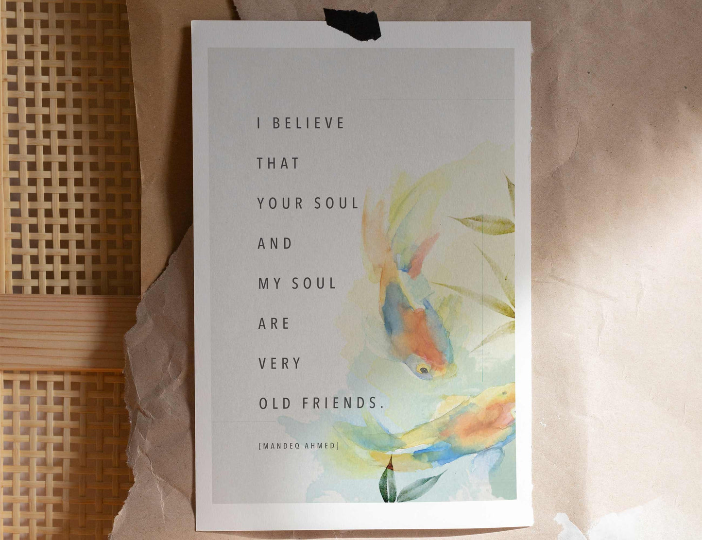 Koi fish print "I believe that your soul and my soul are very old friends".