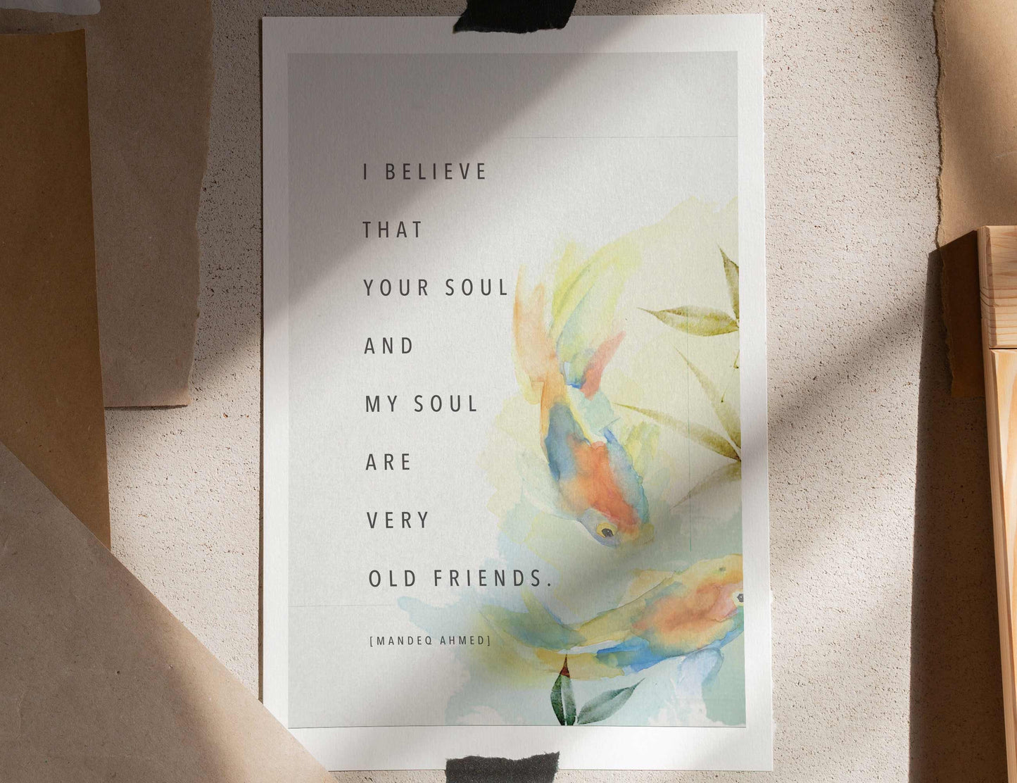 Koi fish print "I believe that your soul and my soul are very old friends".