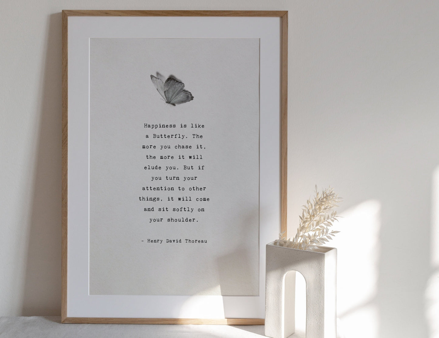 Happiness is like a butterfly quote art